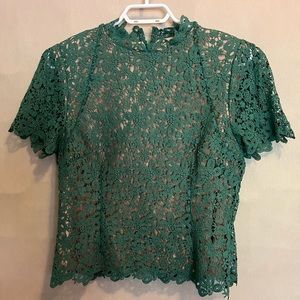 Alanna Hill - Green lace top, with beige lined